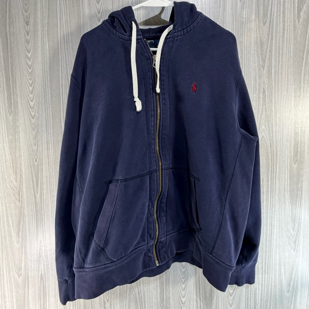 Polo Ralph Lauren Navy Full Zip Sweatshirt Hoodie Red Pony Logo Men’s XL VTG Y2K
